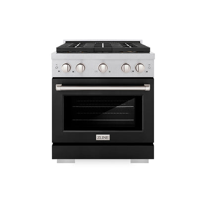 ZLINE 30" 4.2 cu. ft. Paramount Dual Fuel Range with 4 Burner DuoPro™ Cooktop and Electric Convection Oven in Satin Stainless Steel with Black Matte Door, PSDRS-BLM-30