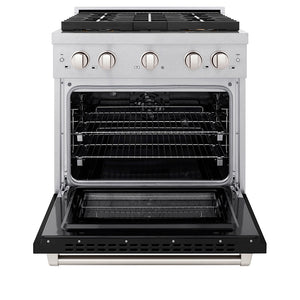 ZLINE 30" 4.2 cu. ft. Paramount Dual Fuel Range with 4 Burner DuoPro™ Cooktop and Electric Convection Oven in Satin Stainless Steel with Black Matte Door, PSDRS-BLM-30
