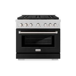 ZLINE 36" 5.2 cu. ft. Paramount Dual Fuel Range with 6 Burner DuoPro™ Cooktop and Electric Convection Oven in Satin Stainless Steel with Black Matte Door, PSDRS-BLM-36