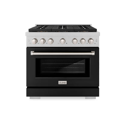 ZLINE 36" 5.2 cu. ft. Paramount Dual Fuel Range with 6 Burner DuoPro™ Cooktop and Electric Convection Oven in Satin Stainless Steel with Black Matte Door, PSDRS-BLM-36