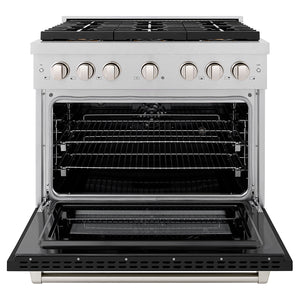 ZLINE 36" 5.2 cu. ft. Paramount Dual Fuel Range with 6 Burner DuoPro™ Cooktop and Electric Convection Oven in Satin Stainless Steel with Black Matte Door, PSDRS-BLM-36