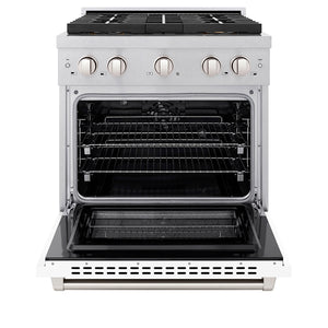 ZLINE 30" 4.2 cu. ft. Paramount Dual Fuel Range with 4 Burner DuoPro™ Cooktop and Electric Convection Oven in Satin Stainless Steel with White Matte Door, PSDRS-WM-30