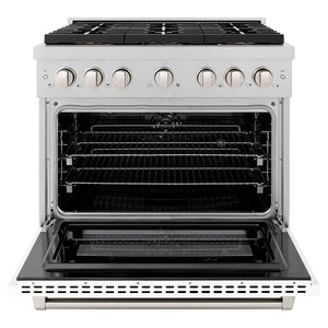ZLINE 36" 5.2 cu. ft. Paramount Dual Fuel Range with 6 Burner DuoPro™ Cooktop and Electric Convection Oven in Satin Stainless Steel with White Matte Door, PSDRS-WM-36