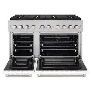 ZLINE 48" 6.7 cu. ft. Paramount Dual Fuel Range with 8 Burner DuoPro™ Cooktop and Dual Ovens in Satin Stainless Steel with White Matte Doors, PSDRS-WM-48