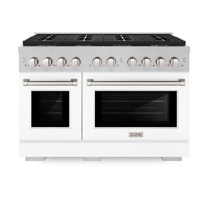 ZLINE 48" 6.7 cu. ft. Paramount Dual Fuel Range with 8 Burner DuoPro™ Cooktop and Dual Ovens in Satin Stainless Steel with White Matte Doors, PSDRS-WM-48