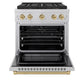 ZLINE Autograph Edition 30" 4.2 cu. ft. Paramount Dual Fuel Range with 4 Burner DuoPro™ Cooktop and Electric Convection Oven in Satin Stainless Steel and Champagne Bronze Accents, PSDRSZ-30-CB