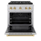 ZLINE Autograph Edition 30" 4.2 cu. ft. Paramount Dual Fuel Range with 4 Burner DuoPro™ Cooktop and Electric Convection Oven in Satin Stainless Steel and Polished Gold Accents, PSDRSZ-30-G