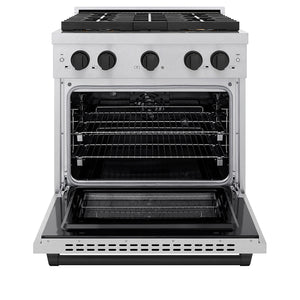 ZLINE Autograph Edition 30" 4.2 cu. ft. Paramount Dual Fuel Range with 4 Burner DuoPro™ Cooktop and Electric Convection Oven in Satin Stainless Steel and Matte Black Accents, PSDRSZ-30-MB