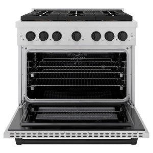 ZLINE Autograph Edition 36" 5.2 cu. ft. Paramount Dual Fuel Range with 6 Burner DuoPro™ Cooktop and Electric Convection Oven in Satin Stainless Steel and Matte Black Accents, PSDRSZ-36-MB