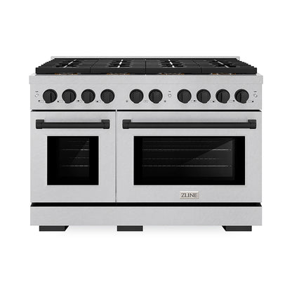 ZLINE Autograph Edition 48" 6.7 cu. ft. Paramount Dual Fuel Range with 8 Burner DuoPro™ Cooktop and Dual Ovens in Satin Stainless Steel and Matte Black Accents, PSDRSZ-48-MB