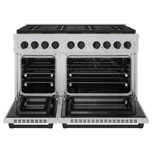 ZLINE Autograph Edition 48" 6.7 cu. ft. Paramount Dual Fuel Range with 8 Burner DuoPro™ Cooktop and Dual Ovens in Satin Stainless Steel and Matte Black Accents, PSDRSZ-48-MB