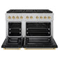 ZLINE Autograph Edition 48" 6.7 cu. ft. Paramount Dual Fuel Range with 8 Burner DuoPro™ Cooktop and Dual Ovens in Satin Stainless Steel with Black Matte Doors and Polished Gold Accents, PSDRSZ-BLM48-G