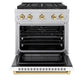 ZLINE Autograph Edition 30" 4.2 cu. ft. Paramount Dual Fuel Range with 4 Burner DuoPro™ Cooktop and Electric Convection Oven in Satin Stainless Steel with White Matte Door and Polished Gold Accents, PSDRSZ-WM-30-G