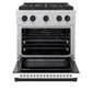 ZLINE Autograph Edition 30" 4.2 cu. ft. Paramount Dual Fuel Range with 4 Burner DuoPro™ Cooktop and Electric Convection Oven in Satin Stainless Steel with White Matte Door and Matte Black Accents, PSDRSZ-WM-30-MB