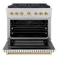 ZLINE Autograph Edition 36" 5.2 cu. ft. Paramount Dual Fuel Range with 6 Burner DuoPro™ Cooktop and Electric Convection Oven in Satin Stainless Steel with White Matte Door and Polished Gold Accents, PSDRSZ-WM-36-G