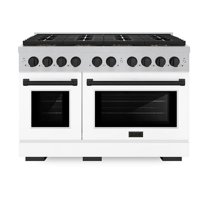 ZLINE Autograph Edition 48" 6.7 cu. ft. Paramount Dual Fuel Range with 8 Burner DuoPro™ Cooktop and Dual Ovens in Satin Stainless Steel with White Matte Doors and Matte Black Accents, PSDRSZ-WM-48-MB