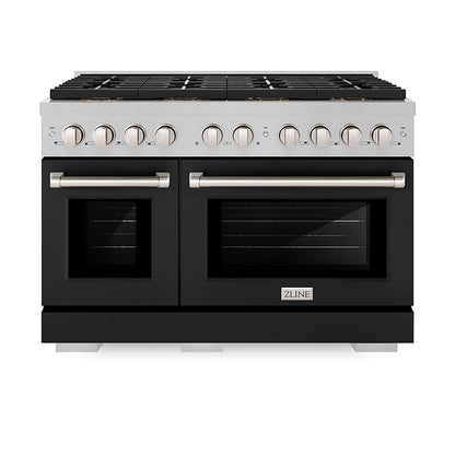 ZLINE 48" 6.7 cu. ft. Paramount Dual Fuel Range with 8 Burner DuoPro™ Cooktop and Dual Ovens in Satin Stainless Steel with Black Matte Doors, PSDRS-BLM-48