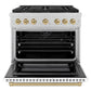 ZLINE Autograph Edition 36" 5.2 cu. ft. Paramount Dual Fuel Range with 6 Burner DuoPro™ Cooktop and Electric Convection Oven in Satin Stainless Steel with White Matte Door and Champagne Bronze Accents, PSDRSZ-WM-36-CB