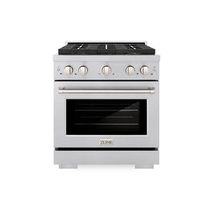 ZLINE 30" 4.2 cu. ft. Paramount Gas Range with 4 Burner DuoPro™ Cooktop and Convection Gas Oven in Satin Stainless Steel, PSGRS-30