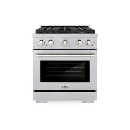 ZLINE 30" 4.2 cu. ft. Paramount Gas Range with 4 Burner DuoPro™ Cooktop and Convection Gas Oven in Satin Stainless Steel, PSGRS-30