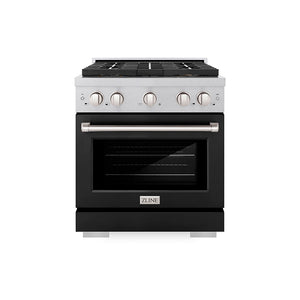 ZLINE 30" 4.2 cu. ft. Paramount Gas Range with 4 Burner DuoPro™ Cooktop and Convection Gas Oven in Satin Stainless Steel with Black Matte Door, PSGRS-BLM-30