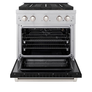 ZLINE 30" 4.2 cu. ft. Paramount Gas Range with 4 Burner DuoPro™ Cooktop and Convection Gas Oven in Satin Stainless Steel with Black Matte Door, PSGRS-BLM-30