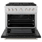 ZLINE 36" 5.2 cu. ft. Paramount Gas Range with 6 Burner DuoPro™ Cooktop and Convection Gas Oven in Satin Stainless Steel with Black Matte Door, PSGRS-BLM-36