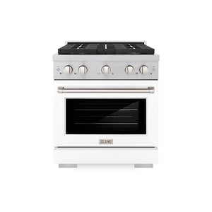 ZLINE 30" 4.2 cu. ft. Paramount Gas Range with 4 Burner DuoPro™ Cooktop and Convection Gas Oven in Satin Stainless Steel with White Matte Door, PSGRS-WM-30