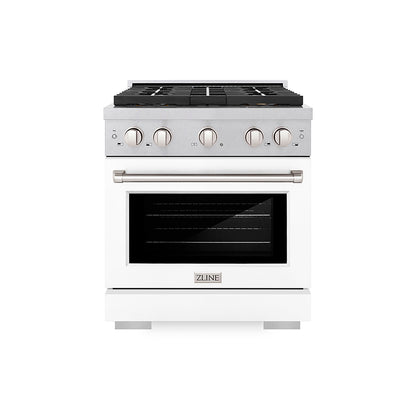 ZLINE 30" 4.2 cu. ft. Paramount Gas Range with 4 Burner DuoPro™ Cooktop and Convection Gas Oven in Satin Stainless Steel with White Matte Door, PSGRS-WM-30