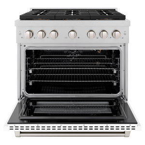ZLINE 36" 5.2 cu. ft. Paramount Gas Range with 6 Burner DuoPro™ Cooktop and Convection Gas Oven in Satin Stainless Steel with White Matte Door, PSGRS-WM-36