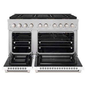 ZLINE 48" 6.7 cu. ft. Paramount Gas Range with 8 Burner DuoPro™ Cooktop and Dual Ovens in Satin Stainless Steel with White Matte Doors, PSGRS-WM-48