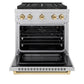 ZLINE Autograph Edition 30" 4.2 cu. ft. Paramount Gas Range with 4 Burner DuoPro™ Cooktop and Convection Gas Oven in Satin Stainless Steel and Polished Gold Accents, PSGRSZ-30-G