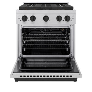 ZLINE Autograph Edition 30" 4.2 cu. ft. Paramount Gas Range with 4 Burner DuoPro™ Cooktop and Convection Gas Oven in Satin Stainless Steel and Matte Black Accents, PSGRSZ-30-MB