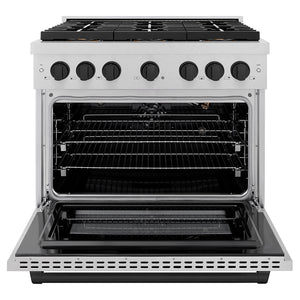 ZLINE Autograph Edition 36" 5.2 cu. ft. Paramount Gas Range with 6 Burner DuoPro™ Cooktop and Convection Gas Oven in Satin Stainless Steel and Matte Black Accents, PSGRSZ-36-MB