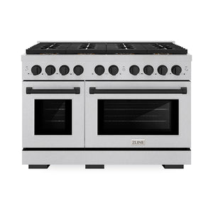 ZLINE Autograph Edition 48" 6.7 cu. ft. Paramount Gas Range with 8 Burner DuoPro™ Cooktop and Dual Ovens in Satin Stainless Steel and Matte Black Accents, PSGRSZ-48-MB