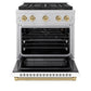 ZLINE Autograph Edition 30" 4.2 cu. ft. Paramount Gas Range with 4 Burner DuoPro™ Cooktop and Convection Gas Oven in Satin Stainless Steel with White Matte Door and Champagne Bronze Accents, PSGRSZ-WM-30-CB