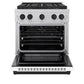 ZLINE Autograph Edition 30" 4.2 cu. ft. Paramount Gas Range with 4 Burner DuoPro™ Cooktop and Convection Gas Oven in Satin Stainless Steel with White Matte Door and Matte Black Accents, PSGRSZ-WM-30-MB