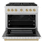 ZLINE Autograph Edition 36" 5.2 cu. ft. Paramount Gas Range with 6 Burner DuoPro™ Cooktop and Convection Gas Oven in Satin Stainless Steel with White Matte Door and Champagne Bronze Accents, PSGRSZ-WM-36-CB