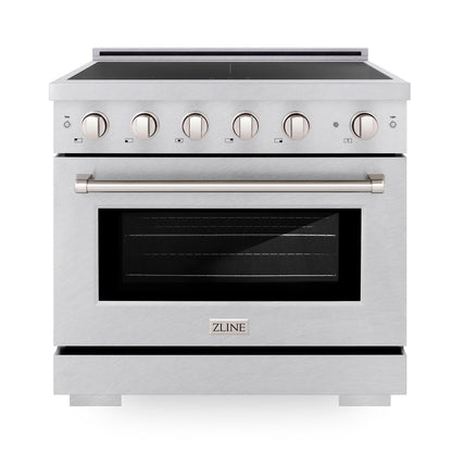 ZLINE 36" 5.2 cu. ft. Paramount Induction Range with 5 Element Cooktop and Electric Oven in Satin Stainless Steel, SINRS-36