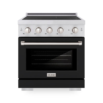 ZLINE 30" 4.2 cu. ft. Paramount Induction Range with 4 Element Cooktop and Electric Convection Oven in Satin Stainless Steel with Black Matte Door, SINRS-BLM-30