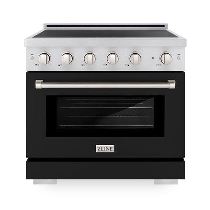 ZLINE 36" 5.2 cu. ft. Paramount Induction Range with 5 Element Cooktop and Electric Convection Oven in Satin Stainless Steel with Black Matte Door, SINRS-BLM-36