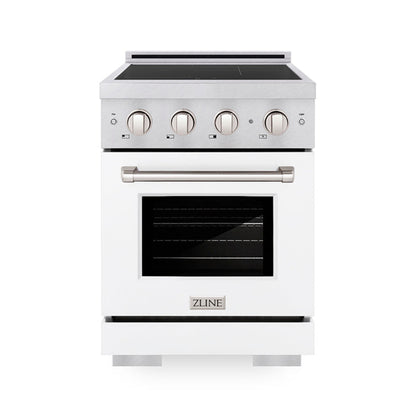 ZLINE 24" 3.2 cu. ft. Paramount Induction Range with 3 Element Cooktop and Electric Convection Oven in Satin Stainless Steel with White Matte Door, SINRS-WM-24
