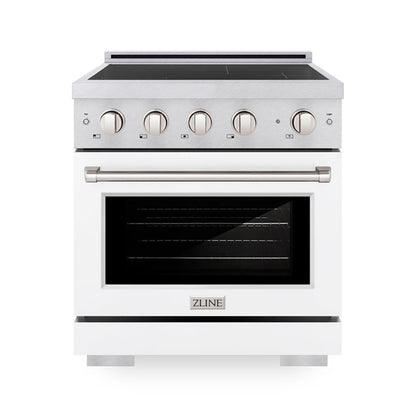 ZLINE 30" 4.2 cu. ft. Paramount Induction Range with 4 Element Cooktop and Electric Convection Oven in Satin Stainless Steel with White Matte Door, SINRS-WM-30