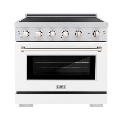 ZLINE 36" 5.2 cu. ft. Paramount Induction Range with 5 Element Cooktop and Electric Convection Oven in Satin Stainless Steel with White Matte Door, SINRS-WM-36
