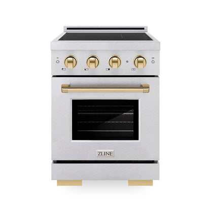 ZLINE Autograph Edition 24" 3.2 cu. ft. Paramount Induction Range with 3 Element Cooktop and Electric Convection Oven in Satin Stainless Steel with Polished Gold Accents, SINRSZ-24-G