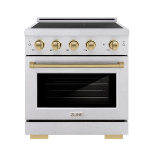 ZLINE Autograph 30" 4.2 cu. ft. Paramount Induction Range with 4 Element Cooktop and Electric Oven in Satin Stainless Steel with Champagne Bronze Accents, SINRSZ-30-CB