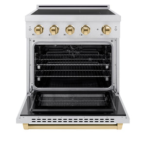 ZLINE Autograph 30" 4.2 cu. ft. Paramount Induction Range with 4 Element Cooktop and Electric Oven in Satin Stainless Steel with Polished Gold Accents, SINRSZ-30-G