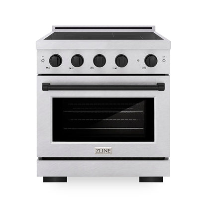 ZLINE Autograph Edition 30" 4.2 cu. ft. Paramount Induction Range with 4 Element Cooktop and Electric Convection Oven in Satin Stainless Steel with Matte Black Accents, SINRSZ-30-MB