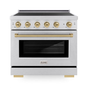 ZLINE 36" 5.2 cu. ft. Paramount Induction Range with 5 Element Cooktop and Electric Oven in Satin Stainless Steel with Champagne Bronze Accents, SINRSZ-36-CB