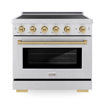 ZLINE 36" 5.2 cu. ft. Paramount Induction Range with 5 Element Cooktop and Electric Oven in Satin Stainless Steel with Champagne Bronze Accents, SINRSZ-36-CB